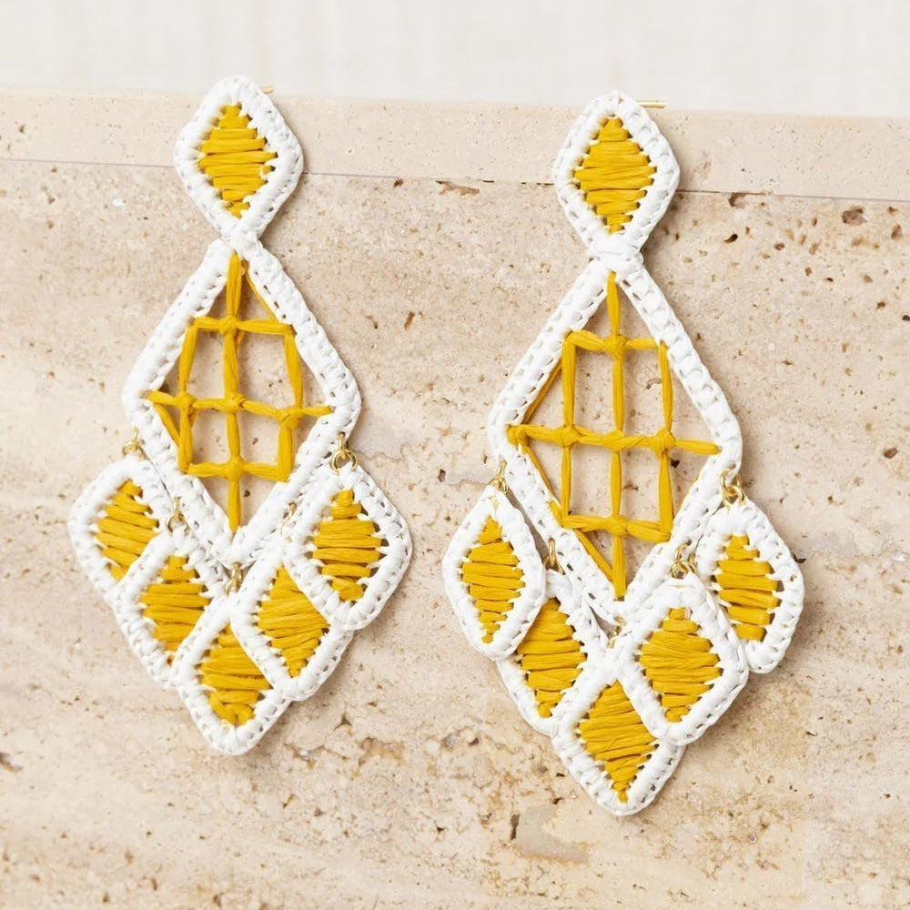 PENDIENTES RAFIA ROMBO