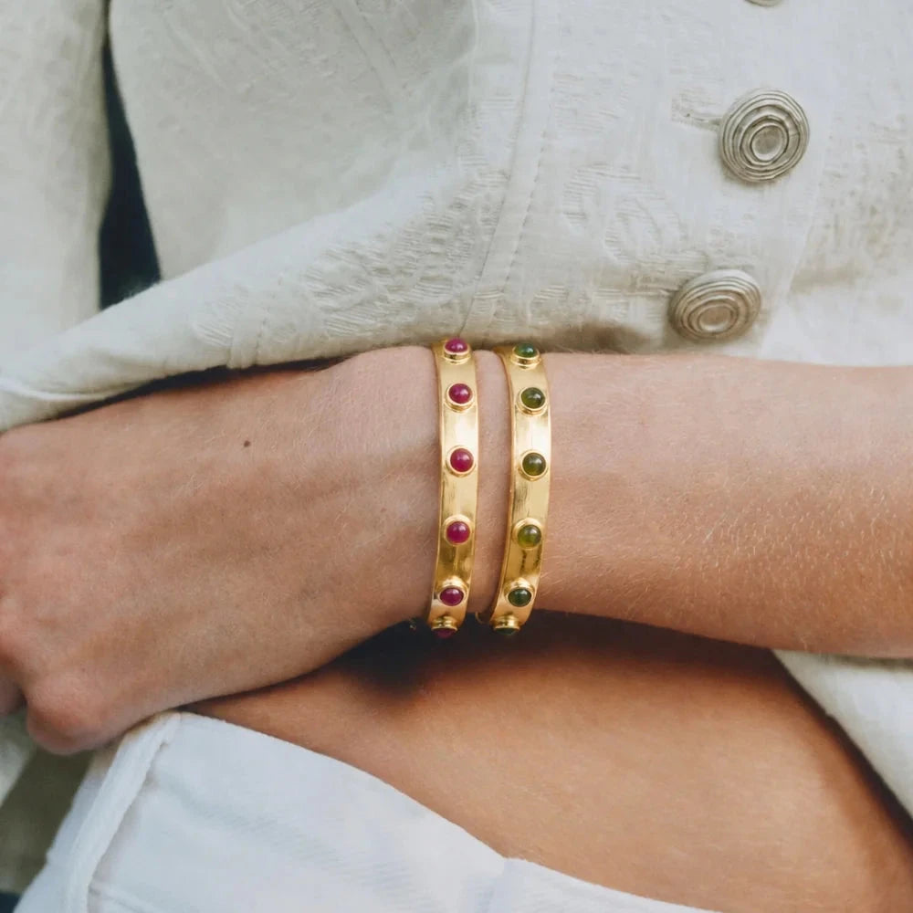 PULSERA FINA PIEDRA Y LATÓN