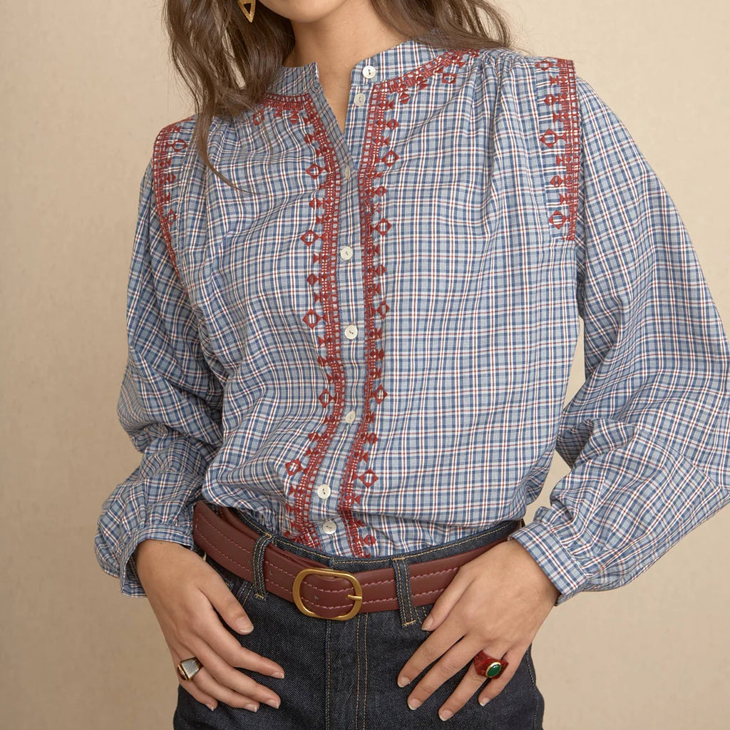 BLUSA CUADROS BORDADOS GEOMÉTRICOS
