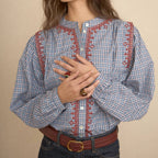 BLUSA CUADROS BORDADOS GEOMÉTRICOS