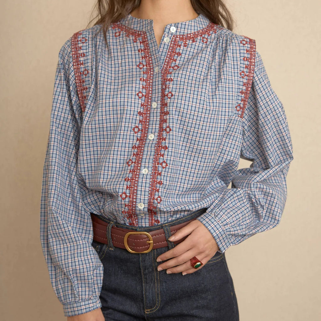 BLUSA CUADROS BORDADOS GEOMÉTRICOS