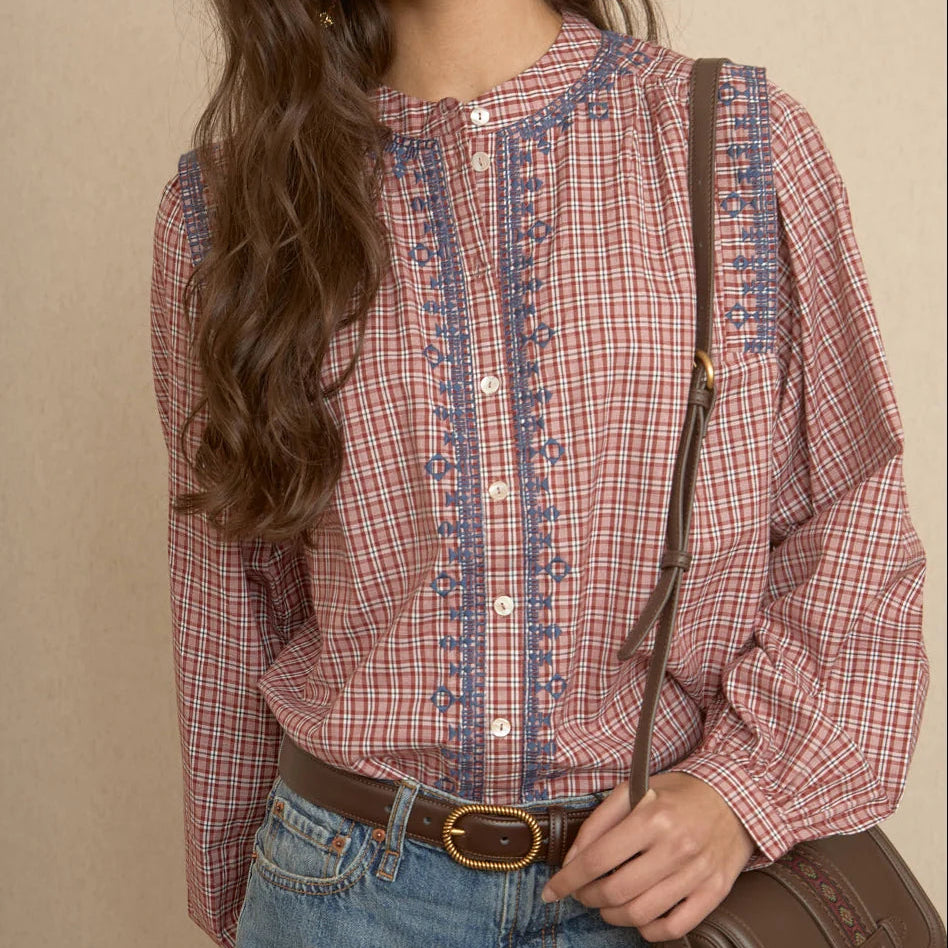 BLUSA CUADROS BORDADOS GEOMÉTRICOS