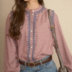 BLUSA CUADROS BORDADOS GEOMÉTRICOS